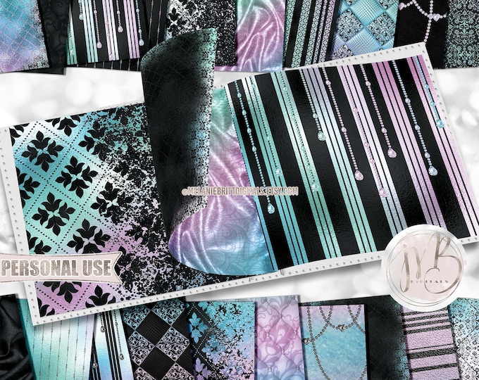Iridescent and Black Classy Scrapbook Paper Download • Sophisticated Design Diamonds Glitter Foil • Printable Paper Crafts 20 12x12 JPG PDF
