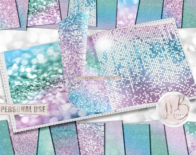 Iridescent Glitzy Scrapbook Paper Download • Sparkling Glitter Shiny Bokeh Sequins Mosaic Design • Printable Paper Crafts 20 12x12 JPG & PDF