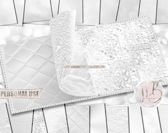 White Wedding Opulent Scrapbook Paper Download • Unique Metallic Shimmering Foil • Scrapbooking Printable