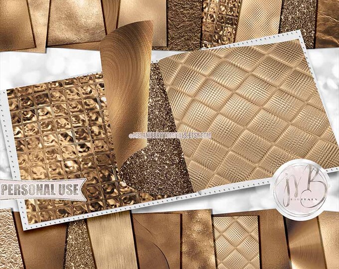 Golden Brown Opulent Scrapbook Paper Download • Unique Metallic Shimmering Foil • Scrapbooking Printable