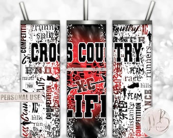 Boy Cross Country Life 20oz Skinny Tumbler Wrap Sublimation Design • Red and Black Tie Dye Terrain Endurance Running • DIY Print & Press