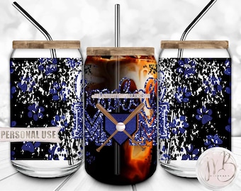 Blue Baseball Mom 16oz Glass Can Wrap Sublimation Download • Paw Prints Baseball Bats Home Plate Ballpark Mom Gift • DIY Print & Press