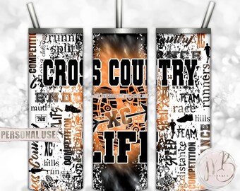 Boy Cross Country Life 20oz Skinny Tumbler Wrap Sublimation Design • Orange and Black Tie Dye Terrain Endurance Running • DIY Print & Press