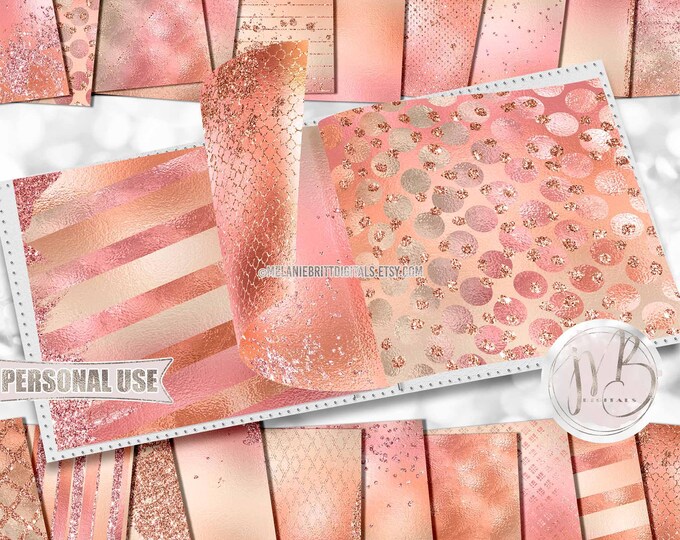 Peachy Glam Scrapbook Paper Download • Peach Tones Sparkling Glitter and Shimmering Foil Design • Printable Paper Crafts 20 12x12 JPG & PDF