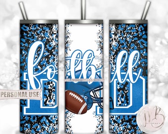 Baby Blue Football Dad 20oz Skinny Tumbler Wrap Sublimation Design • Football Helmet Leopard Print Sports Dad Gift • DIY Print and Press