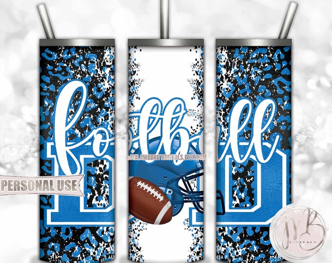 Baby Blue Football Dad 20oz Skinny Tumbler Wrap Sublimation Design • Football Helmet Leopard Print Sports Dad Gift • DIY Print and Press
