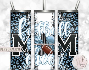 Light Blue Mom of Both Football and Cheer 20oz Skinny Tumbler Wrap Sublimation Design • Leopard Print Mom Gift • DIY Print and Press