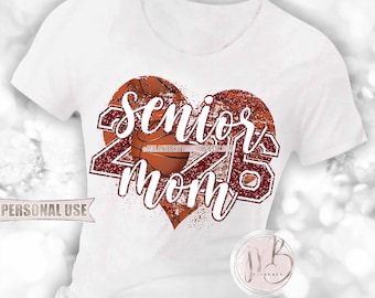 Maroon Basketball Senior 2026 Mom Heart T-Shirt Sublimation Download • DIY Print and Press