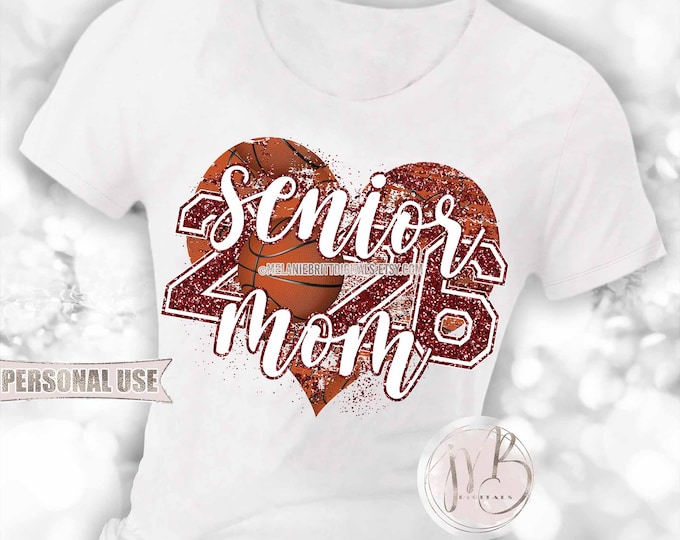 Maroon Basketball Senior 2026 Mom Heart T-Shirt Sublimation Download • DIY Print and Press