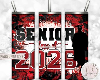 Red Boy Graduation Senior 2026 20oz Skinny Tumbler Wrap Sublimation Download • Graduation Cap Senior Graduate Gift • DIY Print and Press