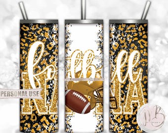 Athletic Gold Football Nana 20oz Skinny Tumbler Wrap Sublimation Design • Football Helmet Leopard Print Sports Nana Gift • DIY Print & Press