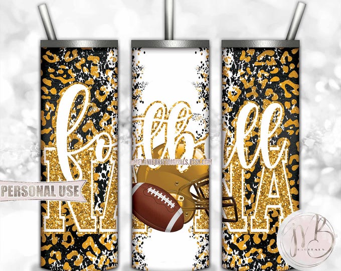 Athletic Gold Football Nana 20oz Skinny Tumbler Wrap Sublimation Design • Football Helmet Leopard Print Sports Nana Gift • DIY Print & Press