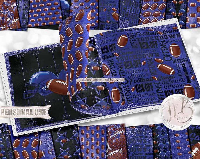 Blue Glam Football Scrapbook Paper Download • School Sports Football Helmet Glitter and Foil • Scrapbooking Printable