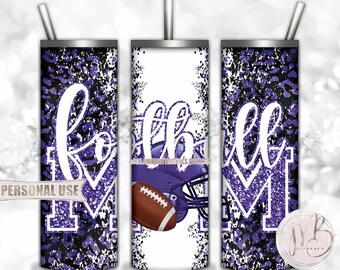 Old Purple Football Mom 20oz Skinny Tumbler Wrap Sublimation Design • Football Helmet Leopard Print Sports Mom Gift • DIY Print and Press