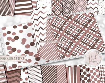 Rosy Brown and White Scrapbook Paper Download • Classic Geometric Patterned Paper Design • DIY Printable Paper Crafts 20 12x12 JPG & PDF