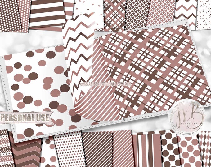 Rosy Brown and White Scrapbook Paper Download • Classic Geometric Patterned Paper Design • DIY Printable Paper Crafts 20 12x12 JPG & PDF