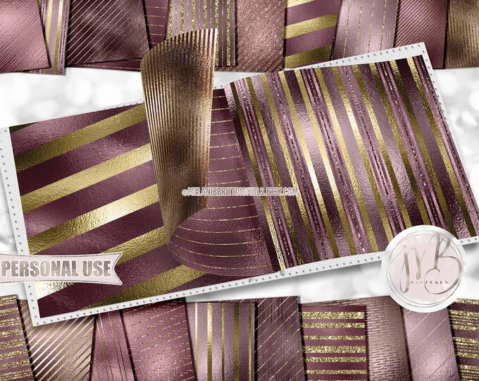 Mauve and Gold Shimmer Stripes Scrapbook Paper Download • Sparkling Glitter and Shimmering Foil • Printable Paper Crafts 20 12x12 JPG & PDF