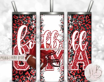 Red Football Grandma 20oz Skinny Tumbler Wrap Sublimation Design • Football Helmet Leopard Print Gma Gift • DIY Print and Press