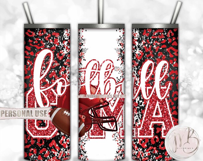 Red Football Grandma 20oz Skinny Tumbler Wrap Sublimation Design • Football Helmet Leopard Print Gma Gift • DIY Print and Press