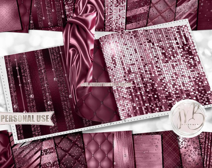 Sangria Red Luxury Scrapbook Paper Download • Luxurious Design Sparkling Glitter Shimmering Foil • Printable Paper Crafts 20 12x12 JPG & PDF