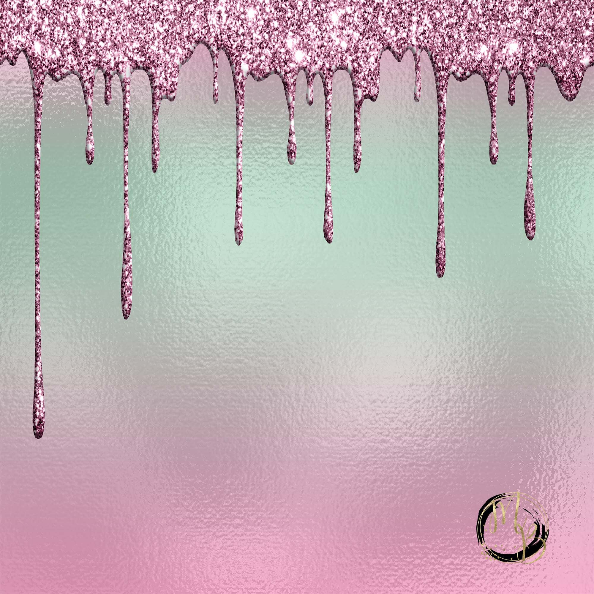 Pink & Mint Glitter Drip Digital Paper Download with Etsy