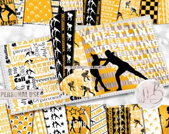 Girl Wrestling Scrapbook Paper Download • Athletic Gold School Colors • Scrapbooking Printable