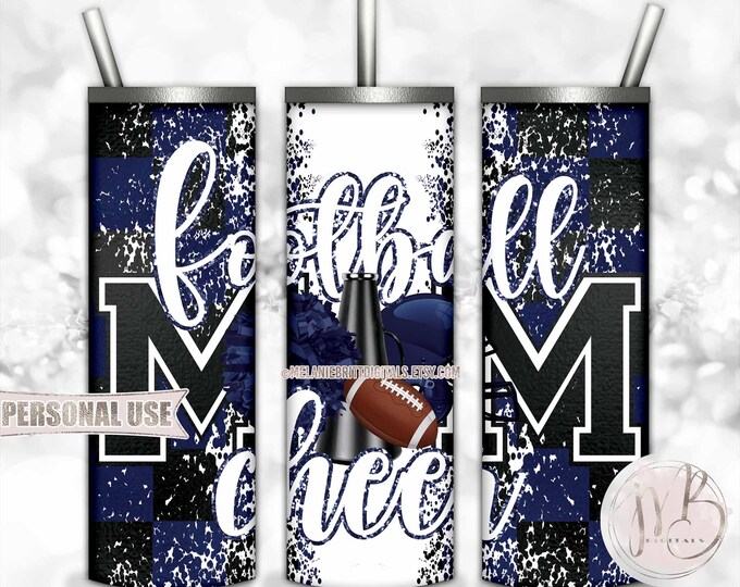 Navy Blue Mom of Both Football and Cheer 20oz Skinny Tumbler Wrap Sublimation Design • Checkered Mom Gift • DIY Print and Press