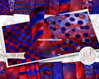 Patriotic Opulent Patterned Scrapbook Paper Download • Unique Metallic Shimmering Foil Design • Printable Paper Crafts 20 12x12 JPG & PDF