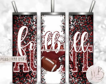 Maroon Football Aunt 20oz Skinny Tumbler Wrap Sublimation Design • Football Helmet Leopard Print Sports Aunt Gift • DIY Print and Press