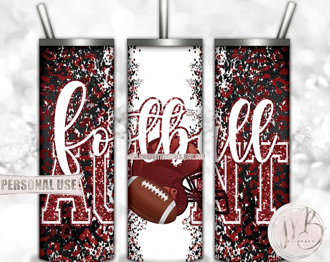 Maroon Football Aunt 20oz Skinny Tumbler Wrap Sublimation Design • Football Helmet Leopard Print Sports Aunt Gift • DIY Print and Press