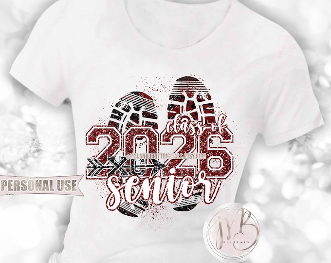 Cross Country XC Senior 2026 T-Shirt Sublimation Download • Terrain Endurance Running Maroon and Black Glitter • DIY Print and Press