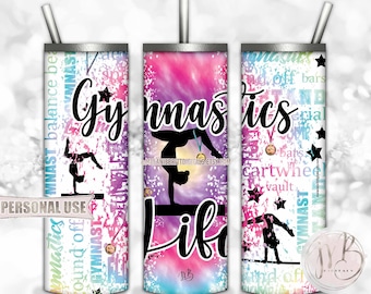 Gymnastics Life Tumbler Wrap Download • Rainbow Tie Dye Gymnast Medals Typography • Sublimation Print and Press #1
