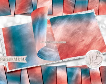 Orange and Teal Sleek Watercolor Scrapbook Paper Download • Shimmering Hand Painted Design • Printable Paper Crafts 20 12x12 JPG & PDF