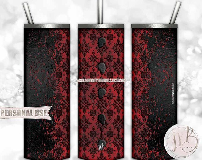 Dark Red Gothic Embossed Tumbler Wrap Download • Halloween Party Tumbler Gift • Sublimation Print and Press #1