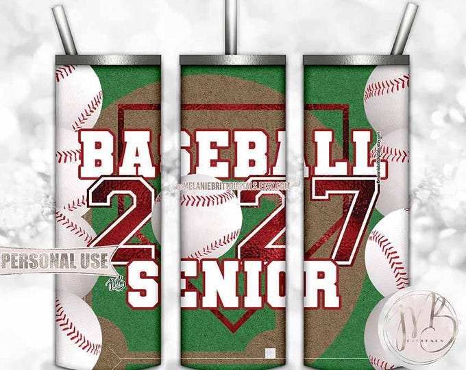 Maroon Baseball Senior 2027 Tumbler Wrap Download • Senior Night Baseball Graduate Gift • Sublimation Print and Press