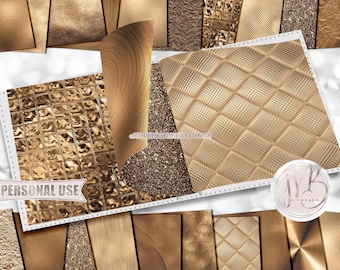 Golden Brown Opulent Scrapbook Paper Design Download • Unique Metallic Shimmering Foils • DIY Printable Paper Crafts 20 12x12 JPG & PDF
