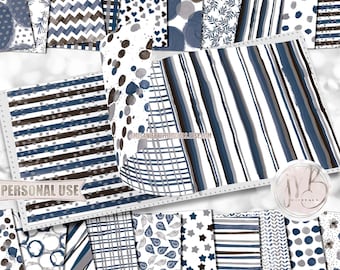 Blue and Brown Watercolor Scrapbook Paper Design Download • Patterned Watercolor Paint Design • Printable Paper Crafts 20 12x12 JPG & PDF