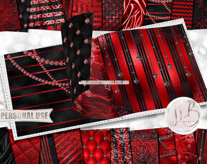 Red and Black Luxury Gothic Scrapbook Paper Download • Luxurious Diamond Skulls • Scrapbooking Printable