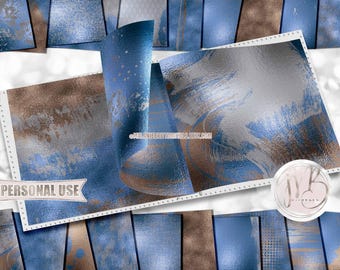 Abstract Scrapbook Paper Download • Blue Brown Gray Shimmering Foil • DIY Scrapbooking Printable 20 12x12 JPG and PDF