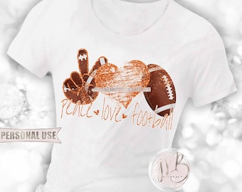 Orange Peace Love Football T-Shirt Sublimation Design Download • Distressed Glitter Hand Peace Sign Heart Sports Gift • DIY Print and Press