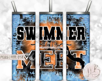 Swimmer Of The Meet 20oz Skinny Tumbler Wrap Sublimation Download • Orange & Black Tie Dye Pool Water Swim Team • DIY Print and Press
