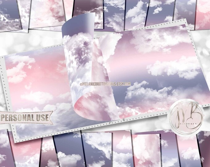 Pink and Purple Dreamy Skies Scrapbook Paper Download • Pretty Sky Cute Fluffy Summer Clouds • Printable Paper Crafts 20 12x12 JPG & PDF