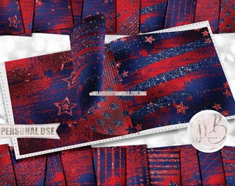 Patriotic Distressed Scrapbook Paper Download • Stars & Stripes Sparkling Glitter Shimmering Foil • Printable Paper Crafts 20 12x12 JPG PDF