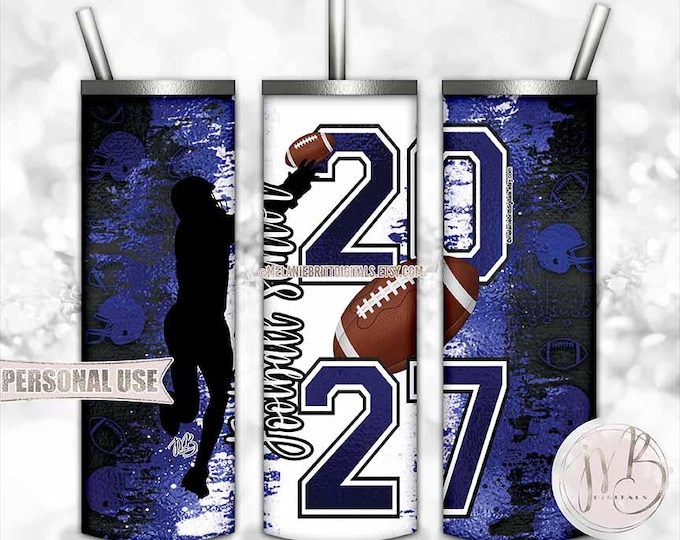 Football Senior 2027 Tumbler Wrap Download • Blue School Colors • Sublimation Print and Press