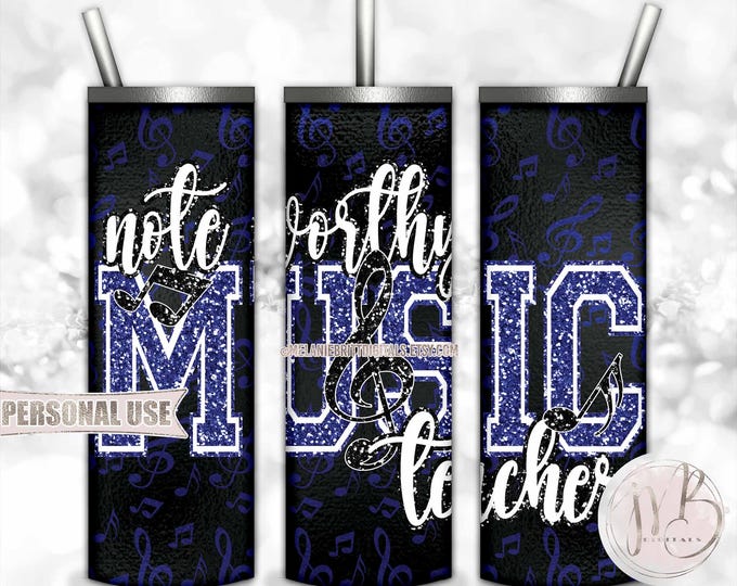 Blue Music Teacher 20oz Skinny Tumbler Wrap Sublimation Download • DIY Print & Press