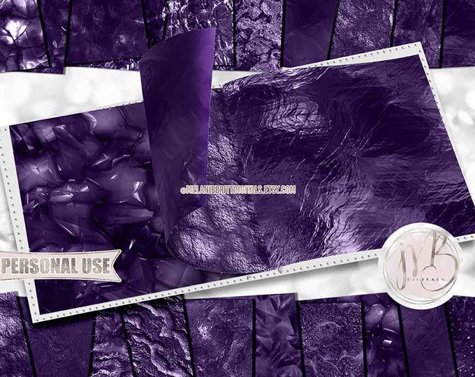Dark Purple Crystal Scrapbook Paper Download • Realistic Rock and Stone • Scrapbooking Printable