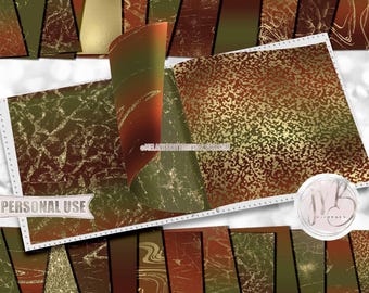 Earth Tones Serene Scrapbook Paper Download • Crackle Design Gold Glitter and Foil • DIY Printable Paper Crafts 25 12x12 JPG & PDF