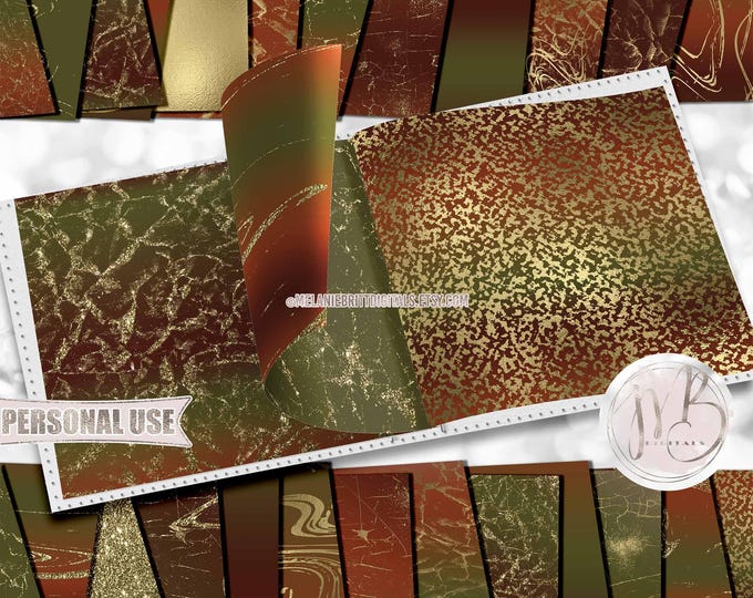 Earth Tones Serene Scrapbook Paper Download • Crackle Design Gold Glitter and Foil • DIY Printable Paper Crafts 25 12x12 JPG & PDF