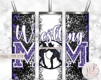 Old Purple Girl Wrestling Mom 20oz Skinny Tumbler Wrap Sublimation Download • Glitter Varsity Letters Wrestler Mom Gift • DIY Print & Press