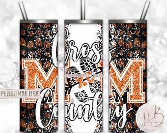 Orange Cross Country XC Mom 20oz Skinny Tumbler Wrap Sublimation Design Download • Terrain Endurance Running Mom Gift • DIY Print & Press